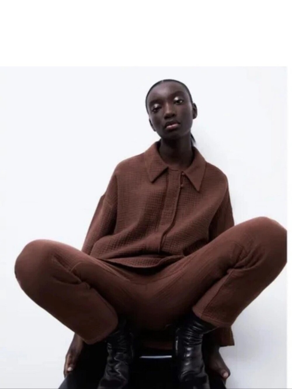 Women's Brown Gauzy Relaxed Shirt And Pants Set